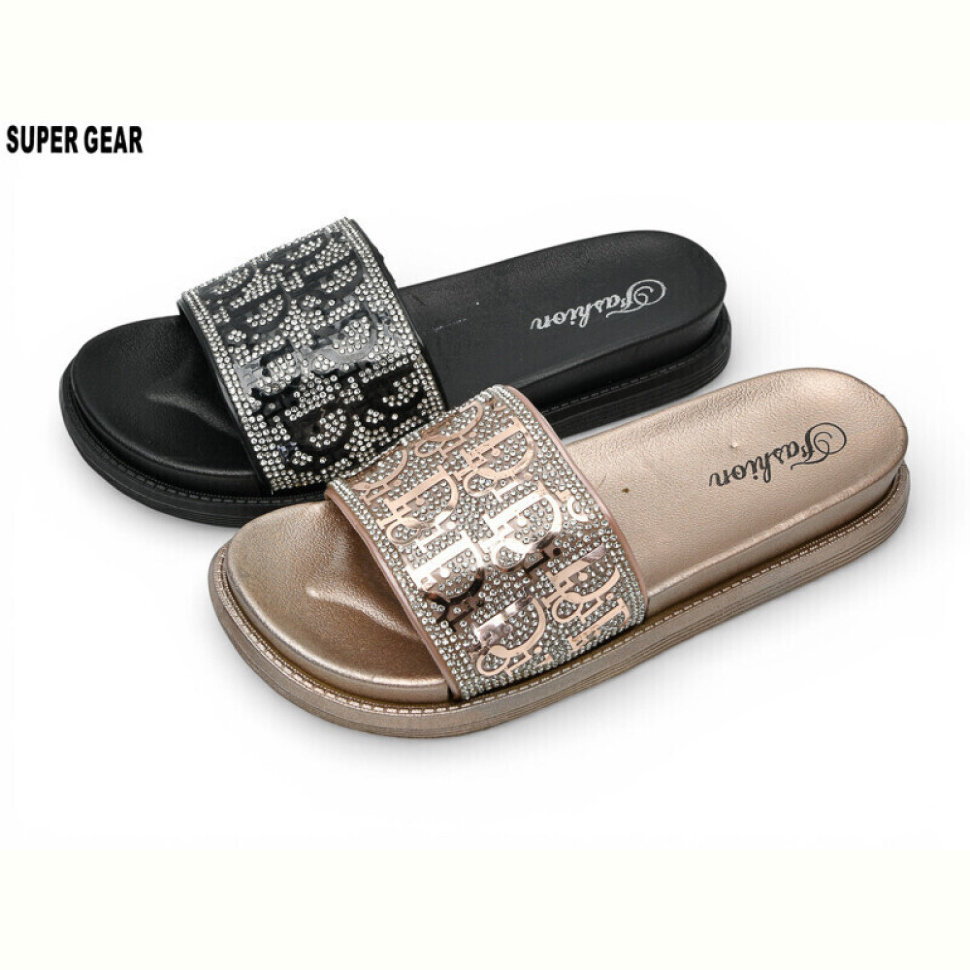 Шлепки Super Gear 01-888 black-rose mix