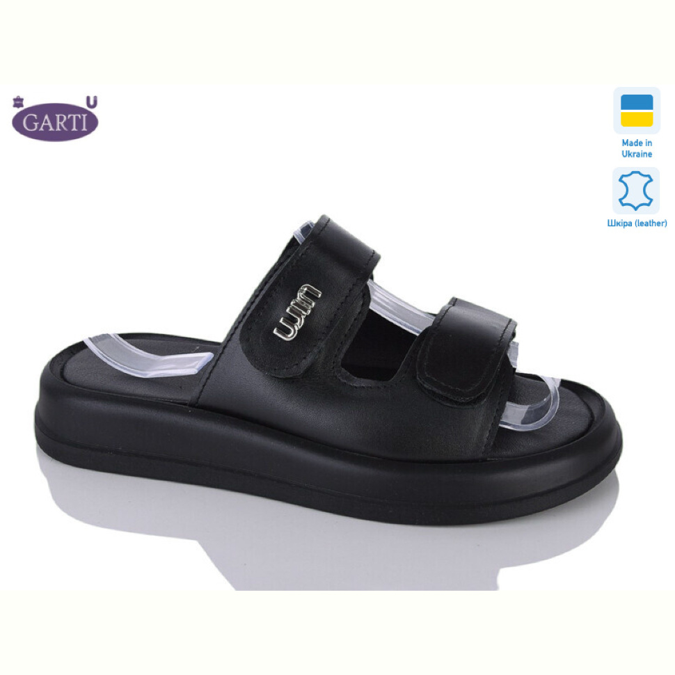 Шлепки Garti 0115 чорна шкіра