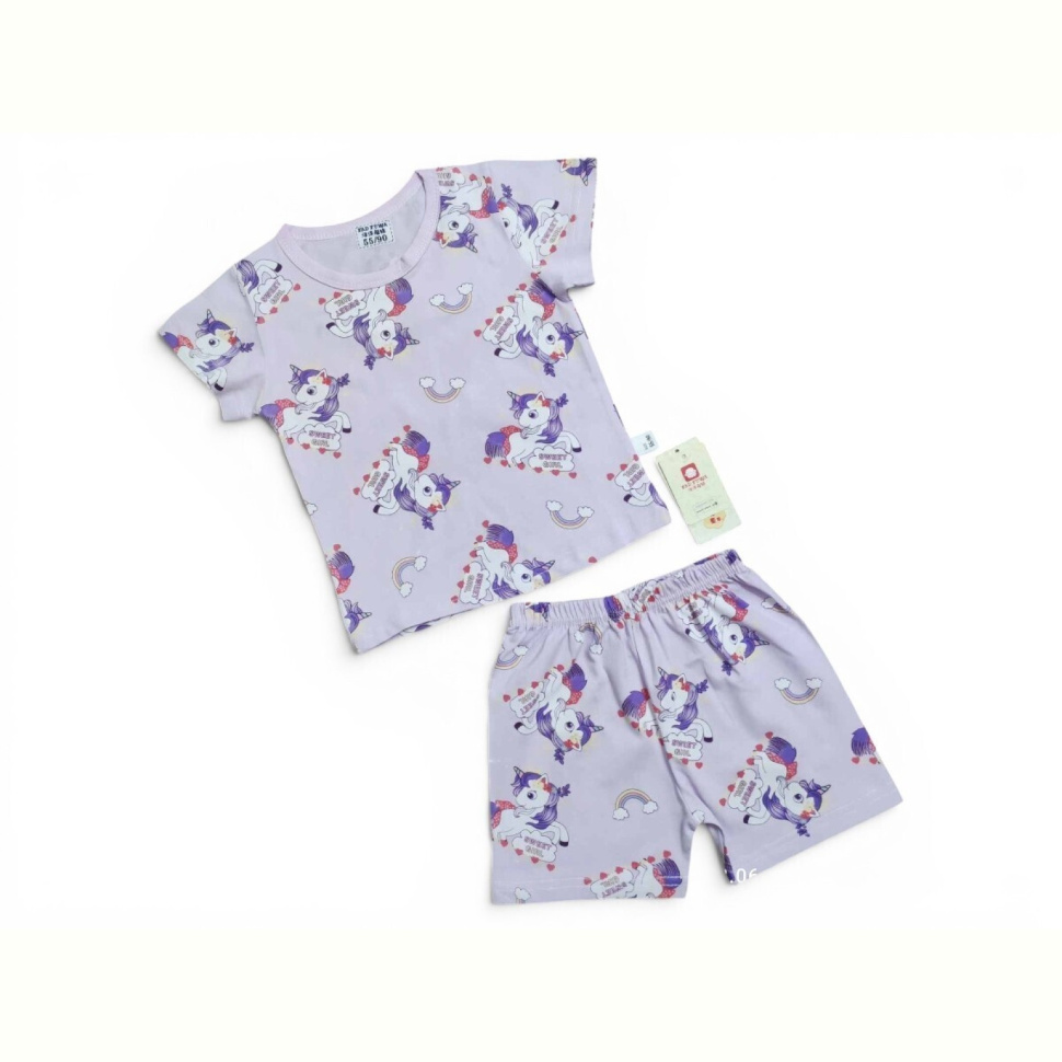 Костюм Kids-modnik 2619 комплект футболка-шорти єдиноріг бузковий