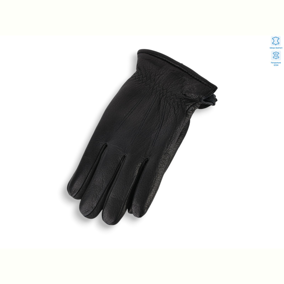 Перчатки Королева GN09-04М шкіра оленя подвійне хутро black Перчатки Королева GN09-04М шкіра оленя подвійне хутро black