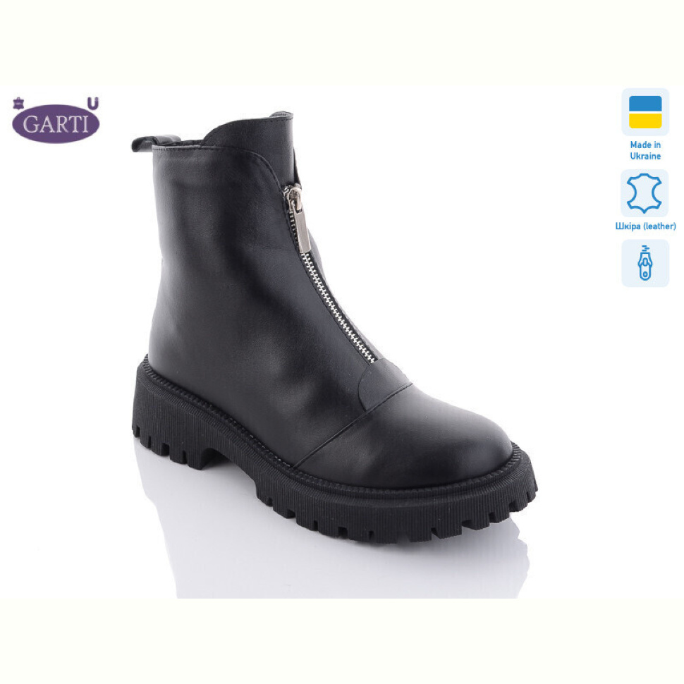 Ботинки Garti 305 чорна шкіра байка