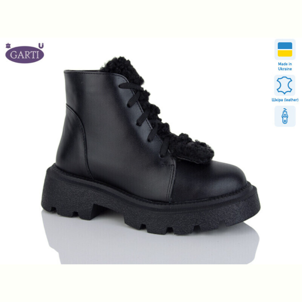 Ботинки Garti 6971 чорна шкіра хутро