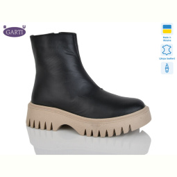 Ботинки Garti 6722 чорна шкіра-беж байка