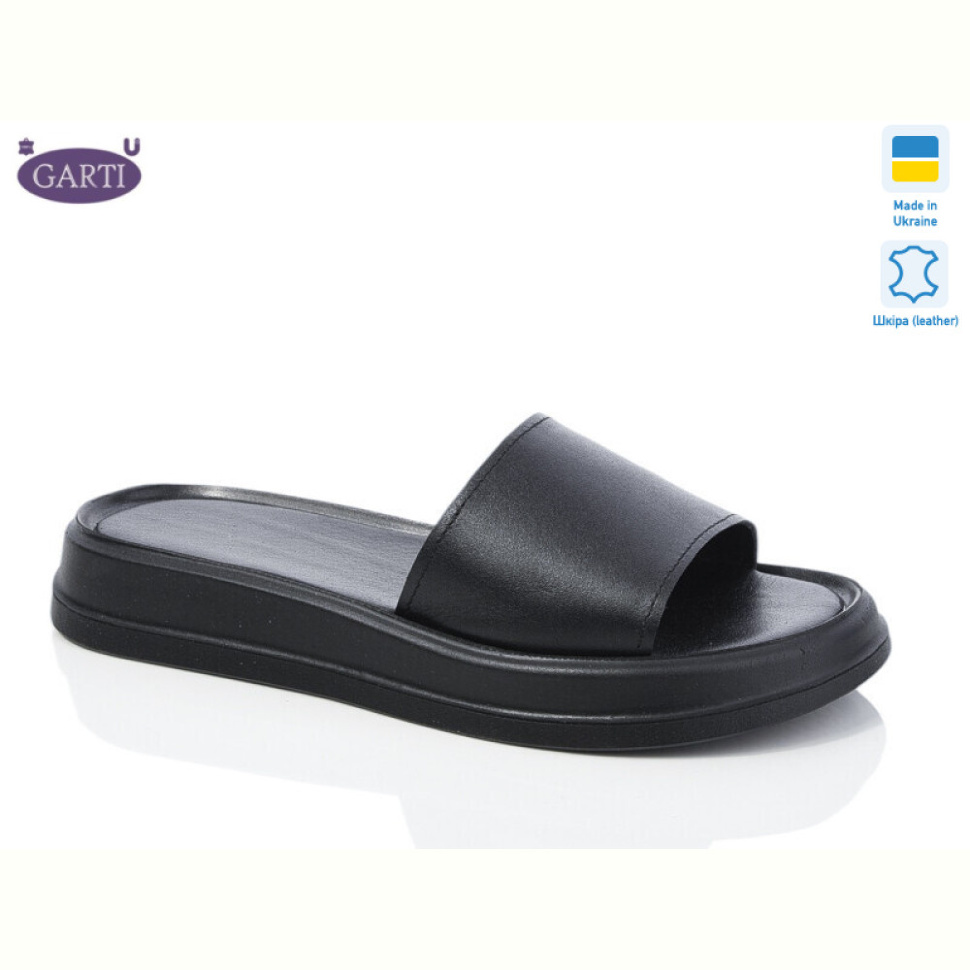 Шлепки Garti 0197 чорна шкіра
