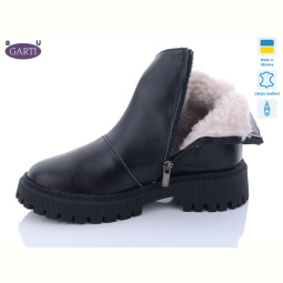 Ботинки Garti 6723 чорна шкіра хутро