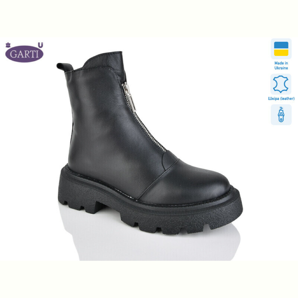 Ботинки Garti 307 чорна шкіра байка