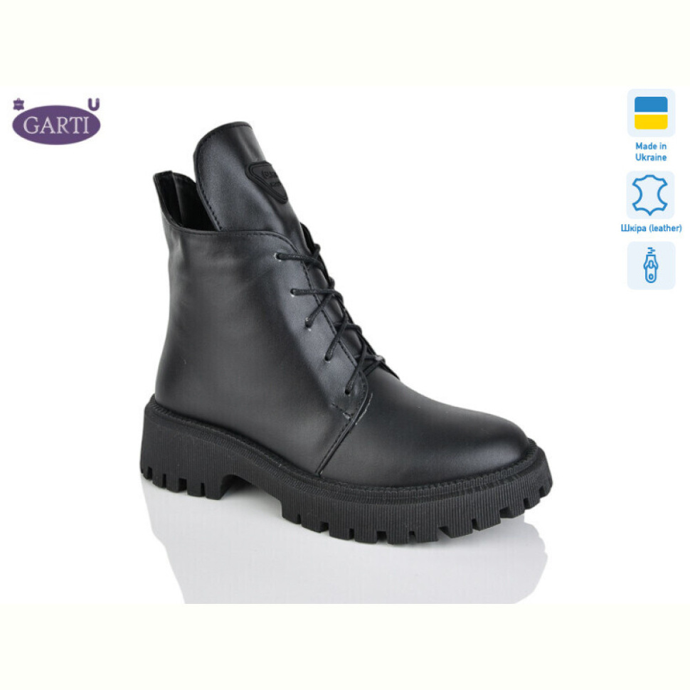 Ботинки Garti 348 чорна шкіра хутро