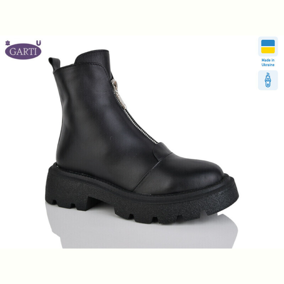 Ботинки Garti 307 чорна шкіра хутро