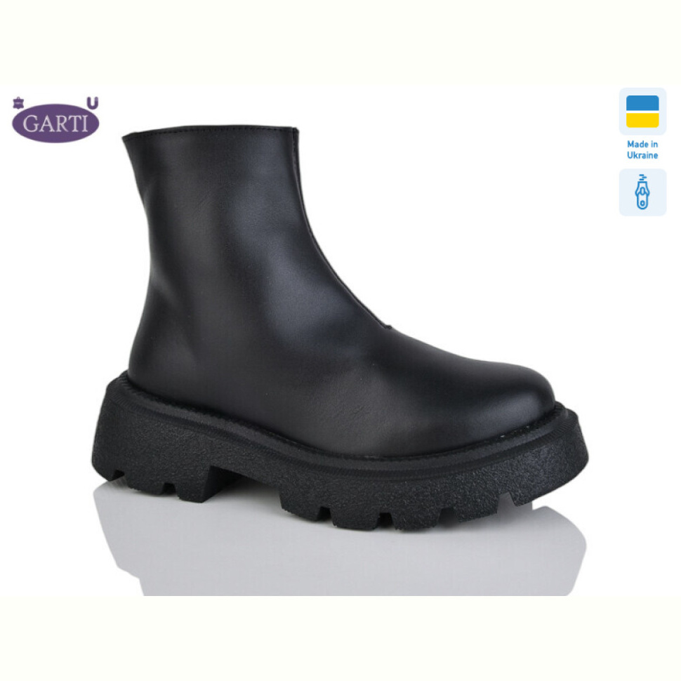 Ботинки Garti 6725 чорна шкіра байка