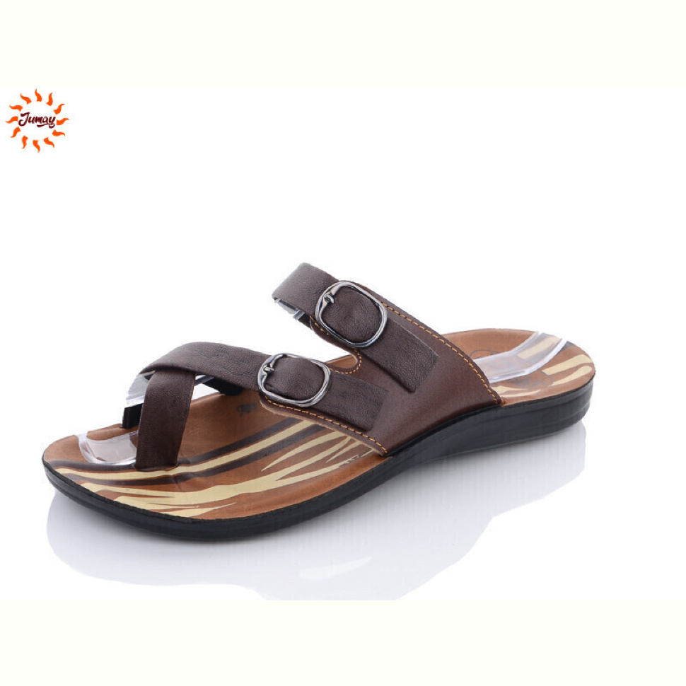 Шлепки Jumay SP шкіра палець 2 пряжки коричневий