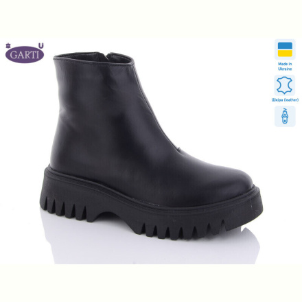 Ботинки Garti 6722 чорна шкіра байка