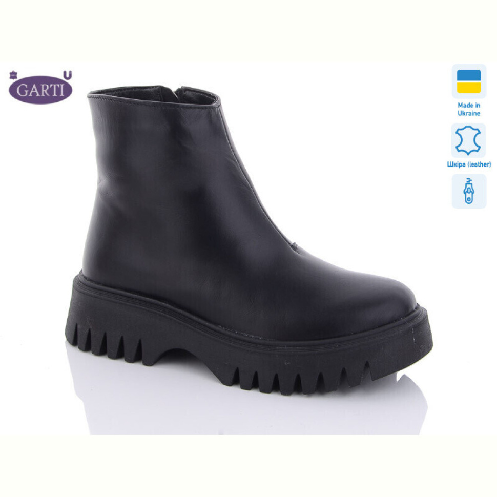 Ботинки Garti 6722 чорна шкіра байка