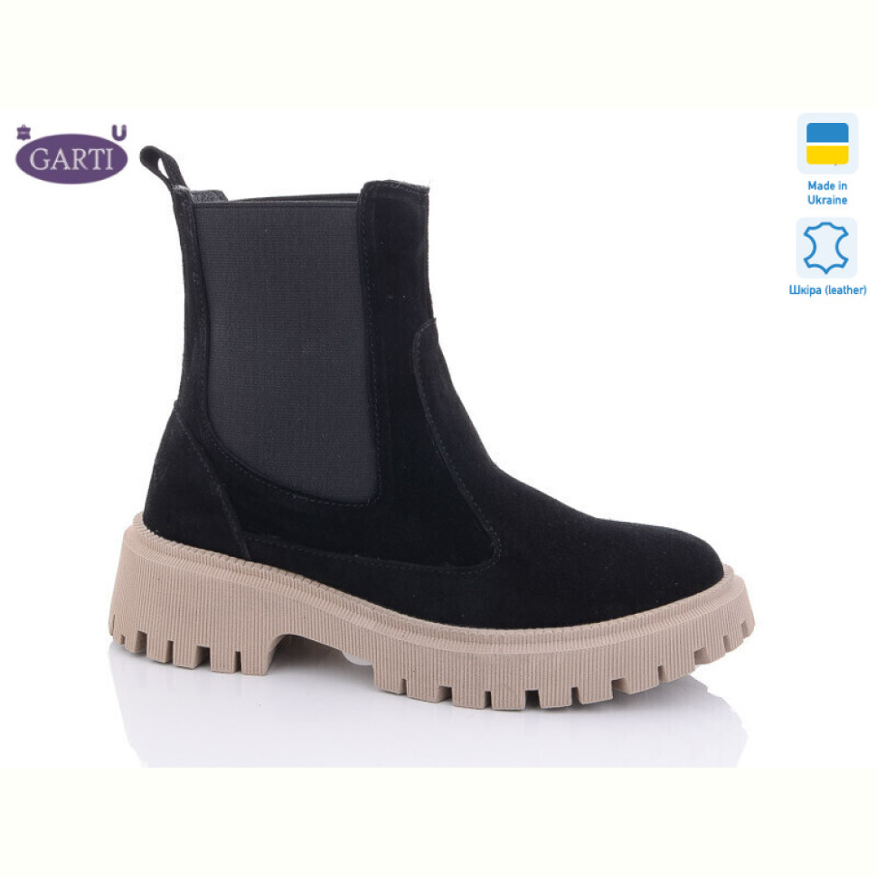 Ботинки Garti 361 чорний замш беж мех