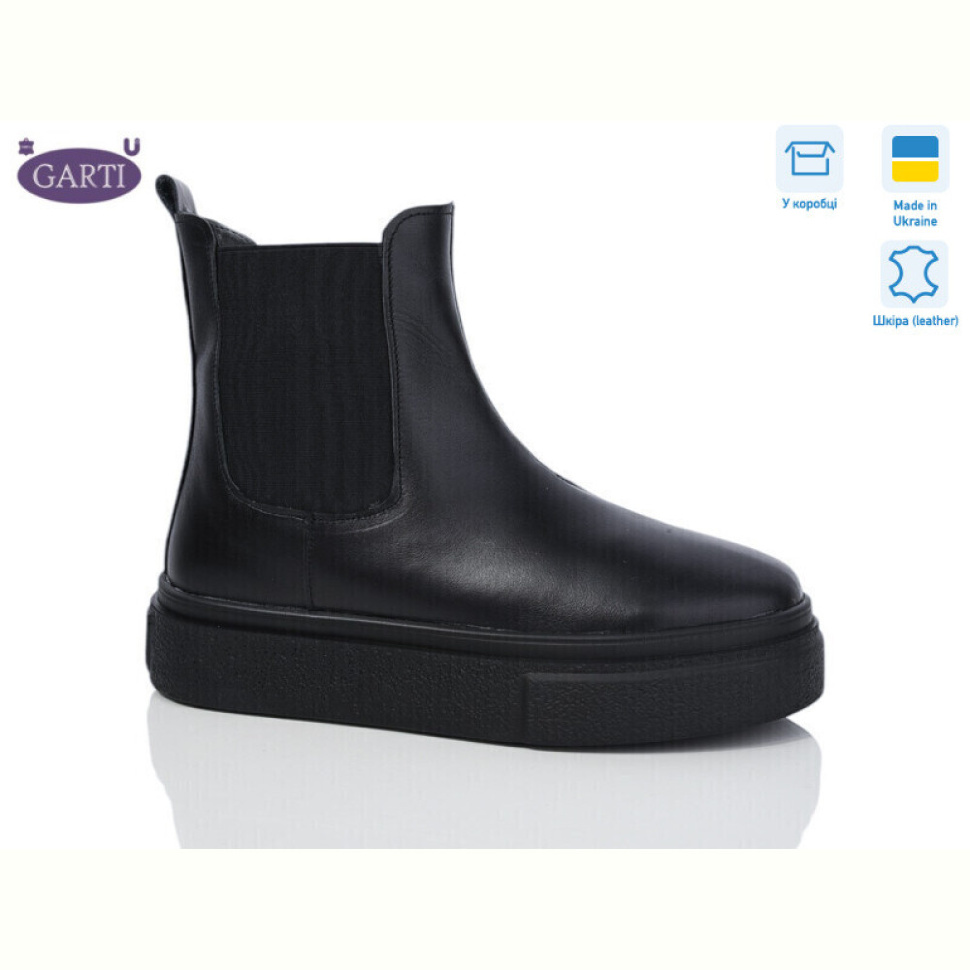 Ботинки Garti 0192 чорна шкіра хутро