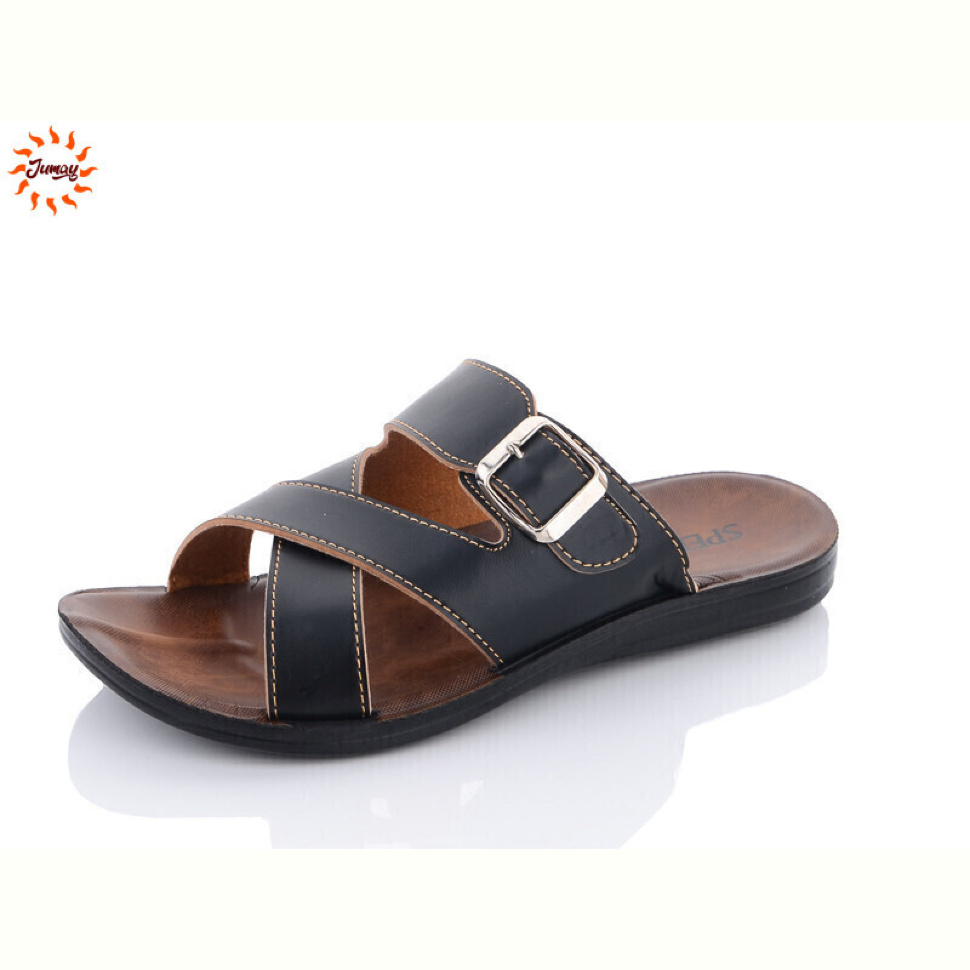 Шлепки Jumay SP шкіра пряжка хрест чорний