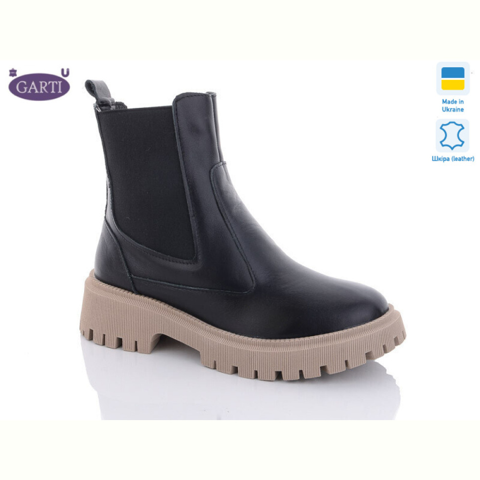 Ботинки Garti 361 шкіра чорно-беж хутро