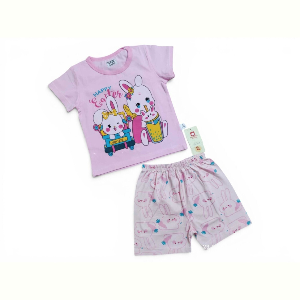 Костюм Kids-modnik 2619-1 комплект футболка-шорти зайчики рожевий