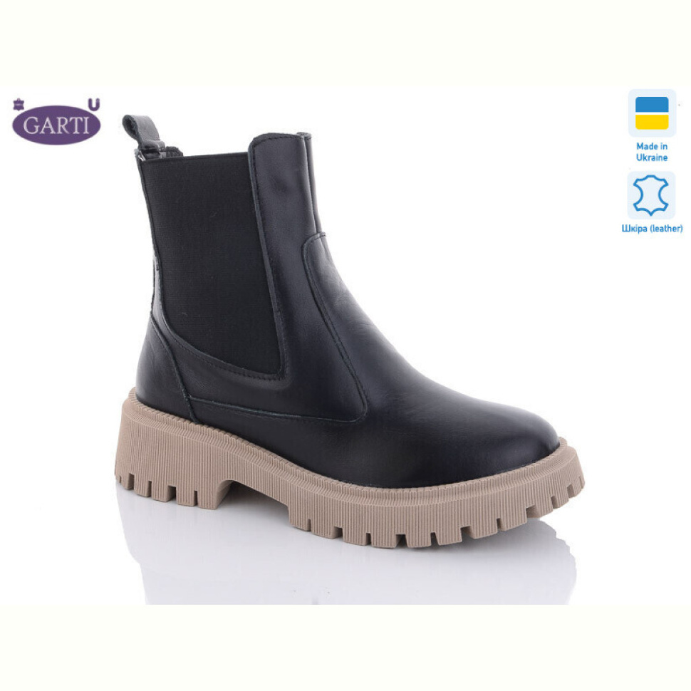 Ботинки Garti 361 шкіра чорно-беж хутро