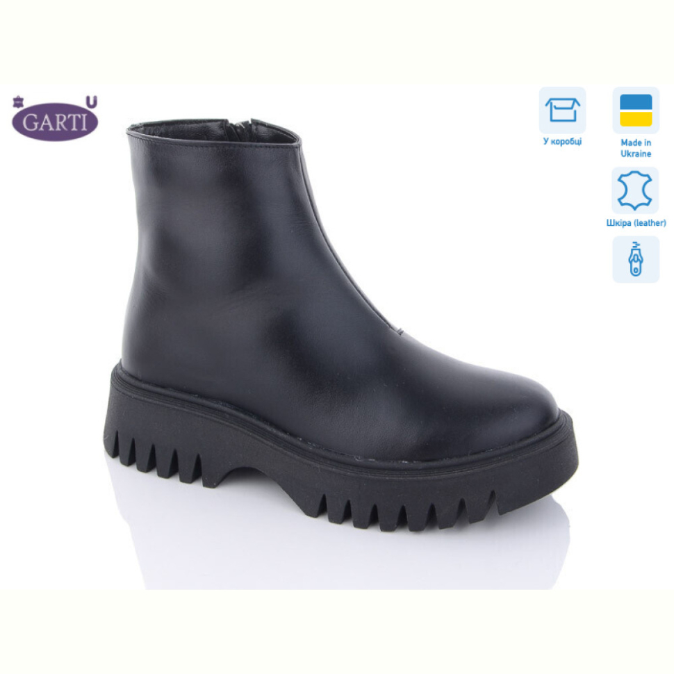 Ботинки Garti 6722 чорна шкіра хутро