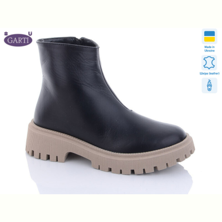 Ботинки Garti 6723 чорна шкіра беж хутро