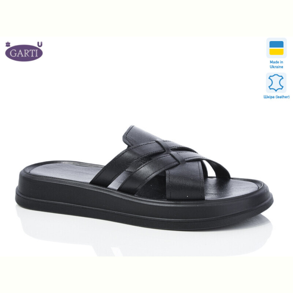 Шлепки Garti 0174 чорна шкіра