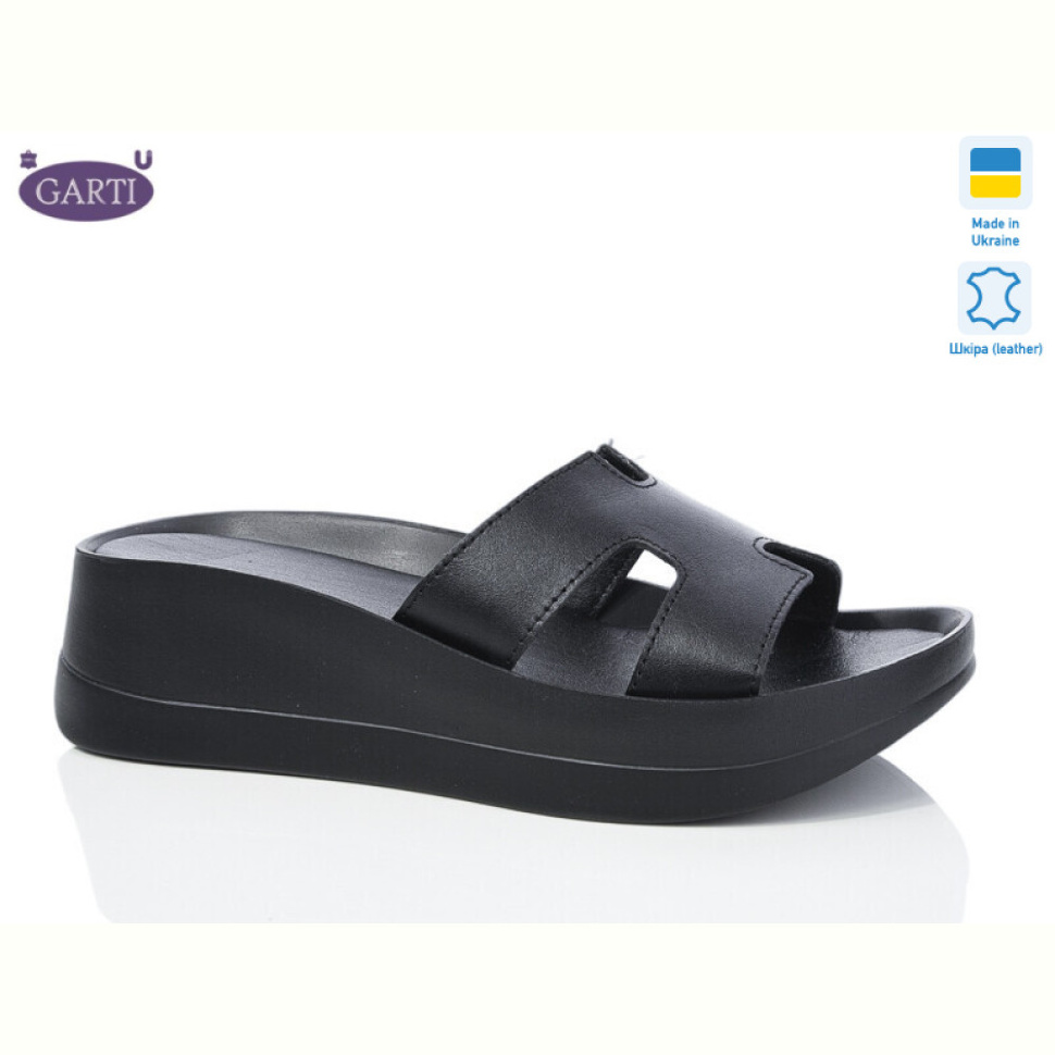 Шлепки Garti 0094 чорна шкіра