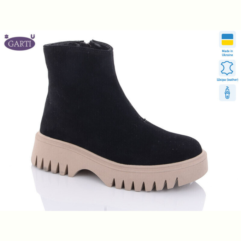 Ботинки Garti 6722 чорний замш-беж хутро Ботинки Garti 6722 чорний замш-беж хутро